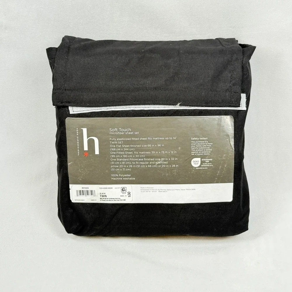 Home Expressions Soft Touch Twin Sheet Set Black Microfiber 3 Piece Set New